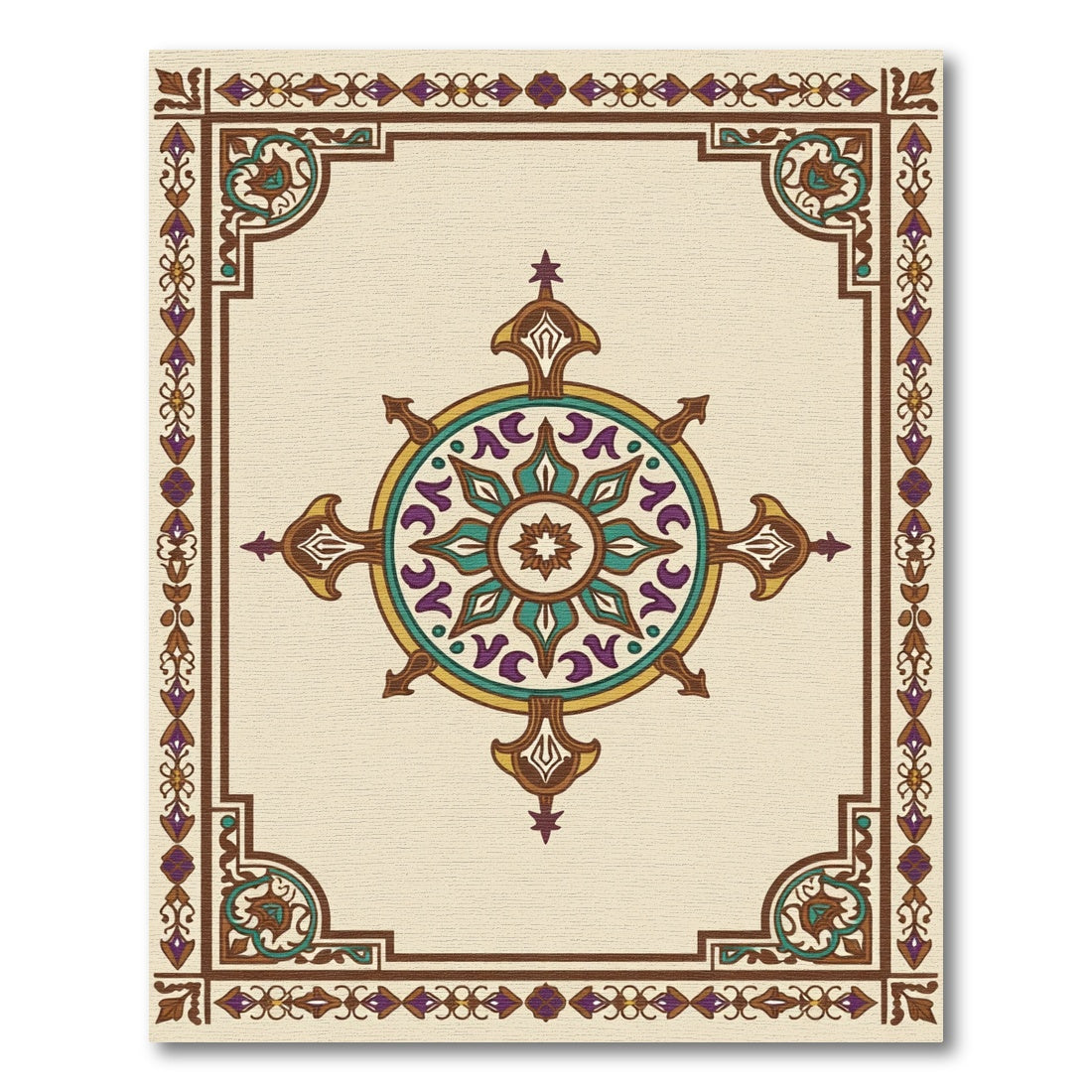 Ornate Teal Purple Sunburst Medallion Rug