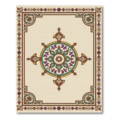 Ornate Teal Purple Sunburst Medallion Rug