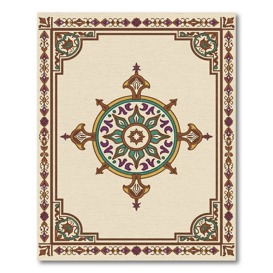 Ornate Teal Purple Sunburst Medallion Rug