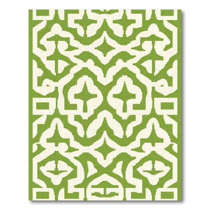 Off White Green Lattice Interlocking Medallion Rug