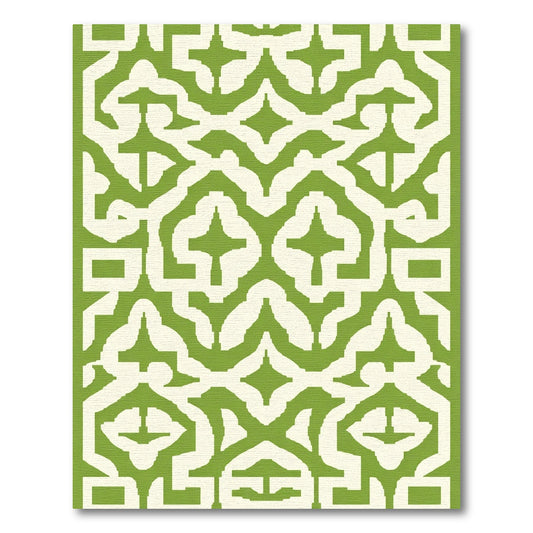 Off White Green Lattice Interlocking Medallion Rug