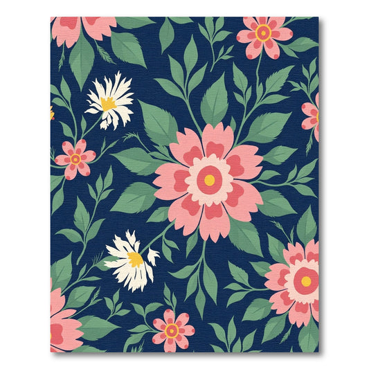 Navy Blue Pink Floral Botanical Garden Rug