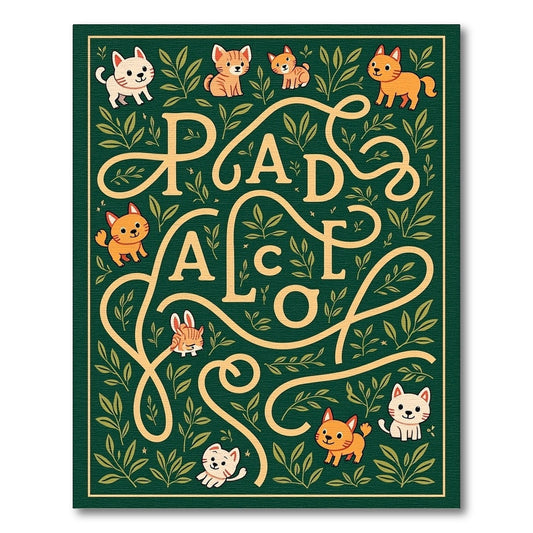 Whimsical Kittens and Leaves Arrangement Rug
