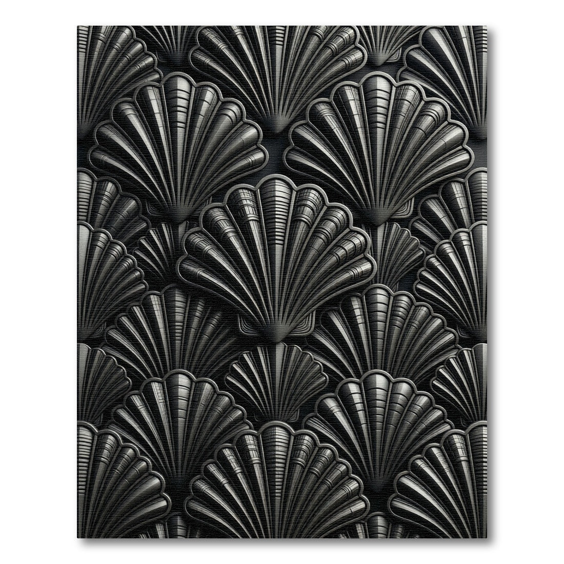 Art Deco Scallop Shell Black Rug