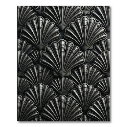 Art Deco Scallop Shell Black Rug