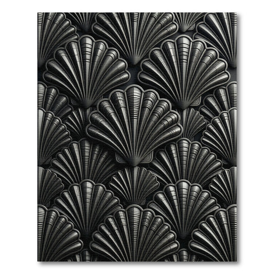 Art Deco Scallop Shell Black Rug