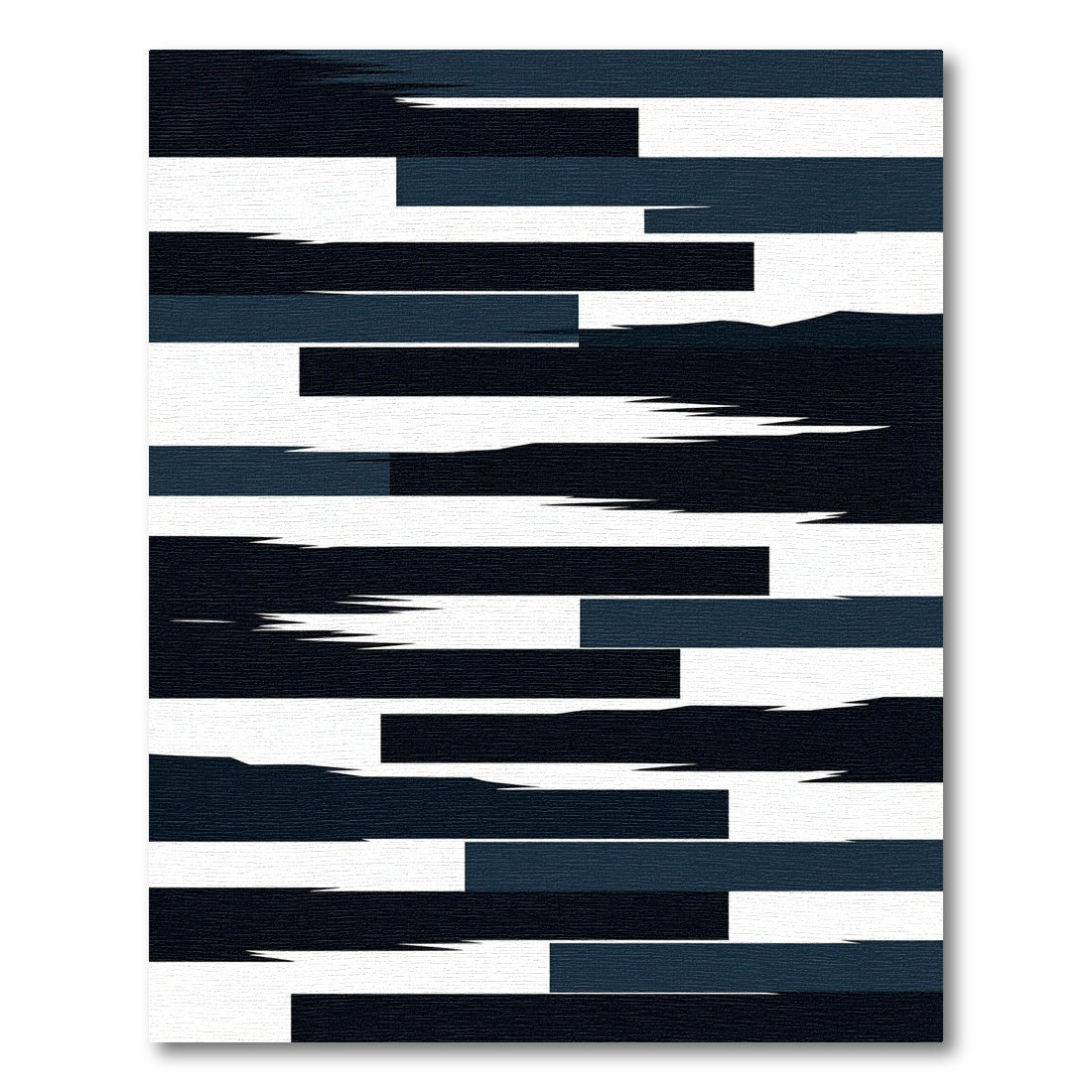 Modern Navy Black Layered Striped Composition Rug