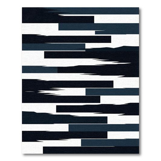 Modern Navy Black Layered Striped Composition Rug