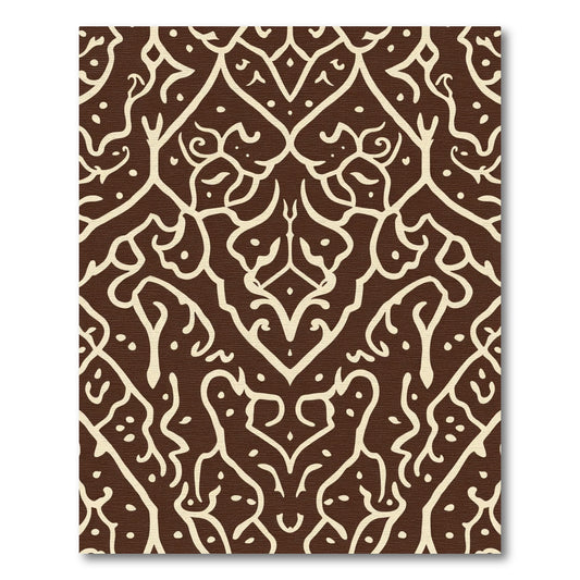 Brown Cream Intricate Floral Damask Rug