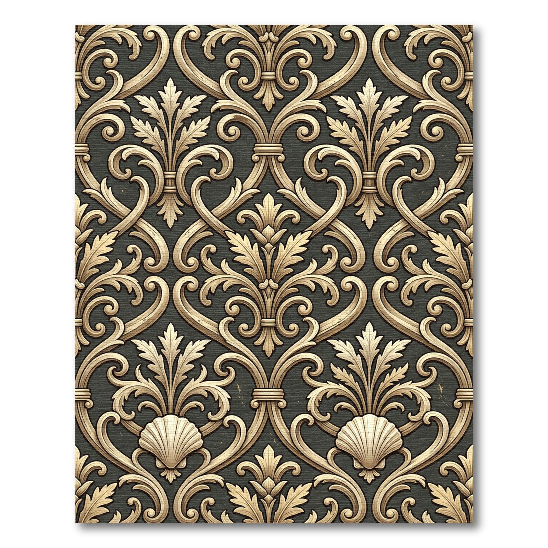 Gold Acanthus Seashell Scrollwork Rug