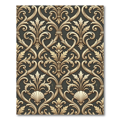 Gold Acanthus Seashell Scrollwork Rug