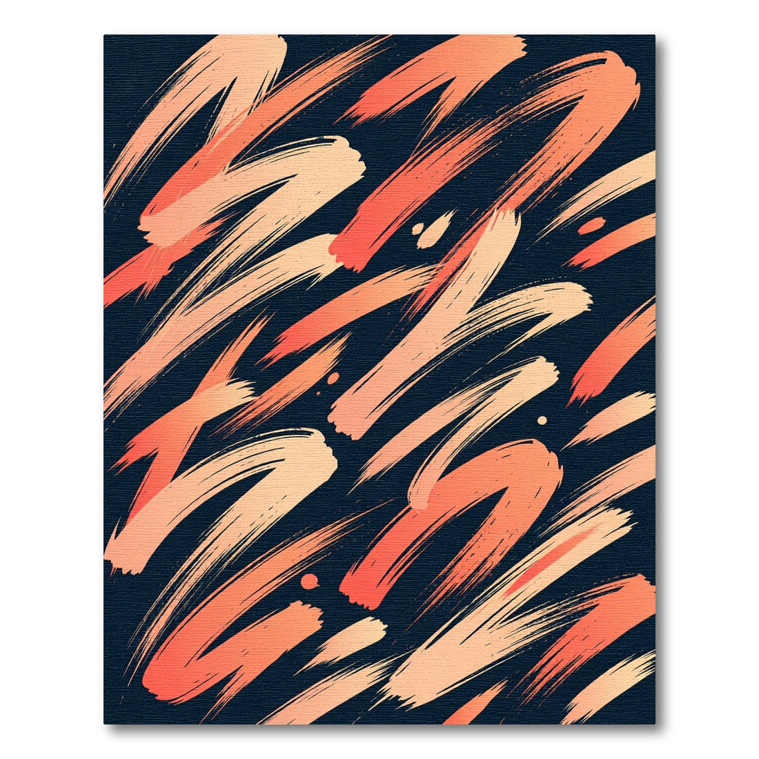 Coral Orange Brushstrokes on Dark Navy Rug