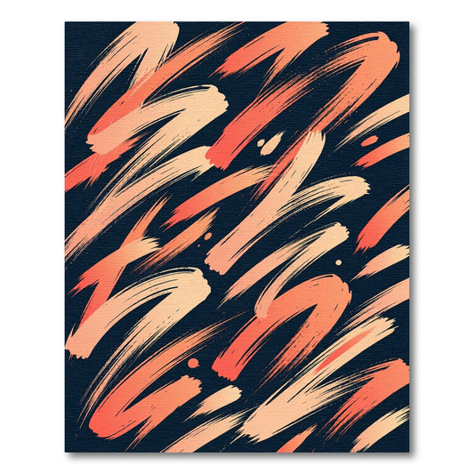 Coral Orange Brushstrokes on Dark Navy Rug