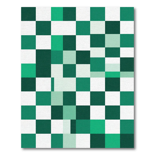 Modern Emerald Forest Pixel Grid Rug