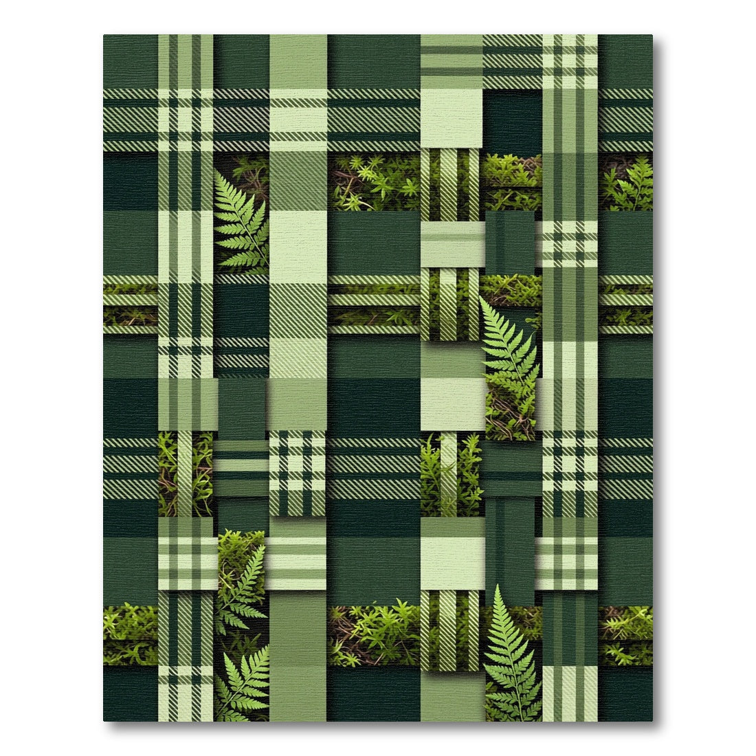 Woven Forest Fern Plaid Grid Rug