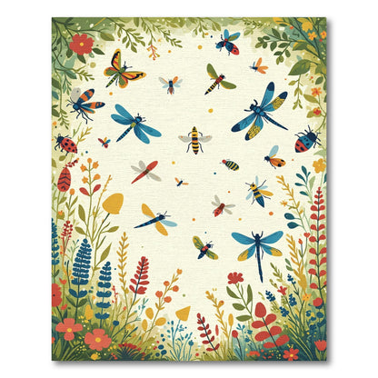 Whimsical Meadow Bug and Dragonfly Collection Rug