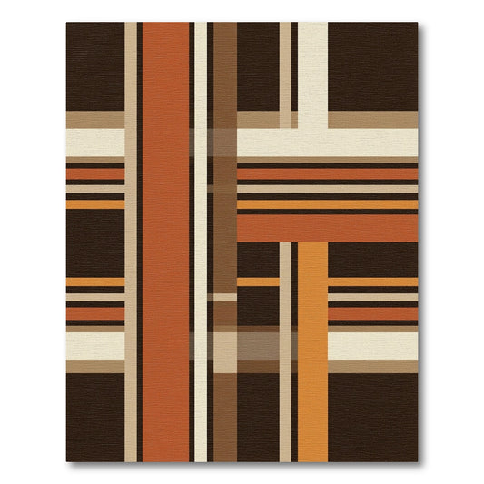 Mid Century Burnt Orange Plaid Geometric Rug