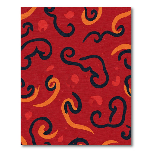 Crimson Swirls With Orange and Black Accents Rug