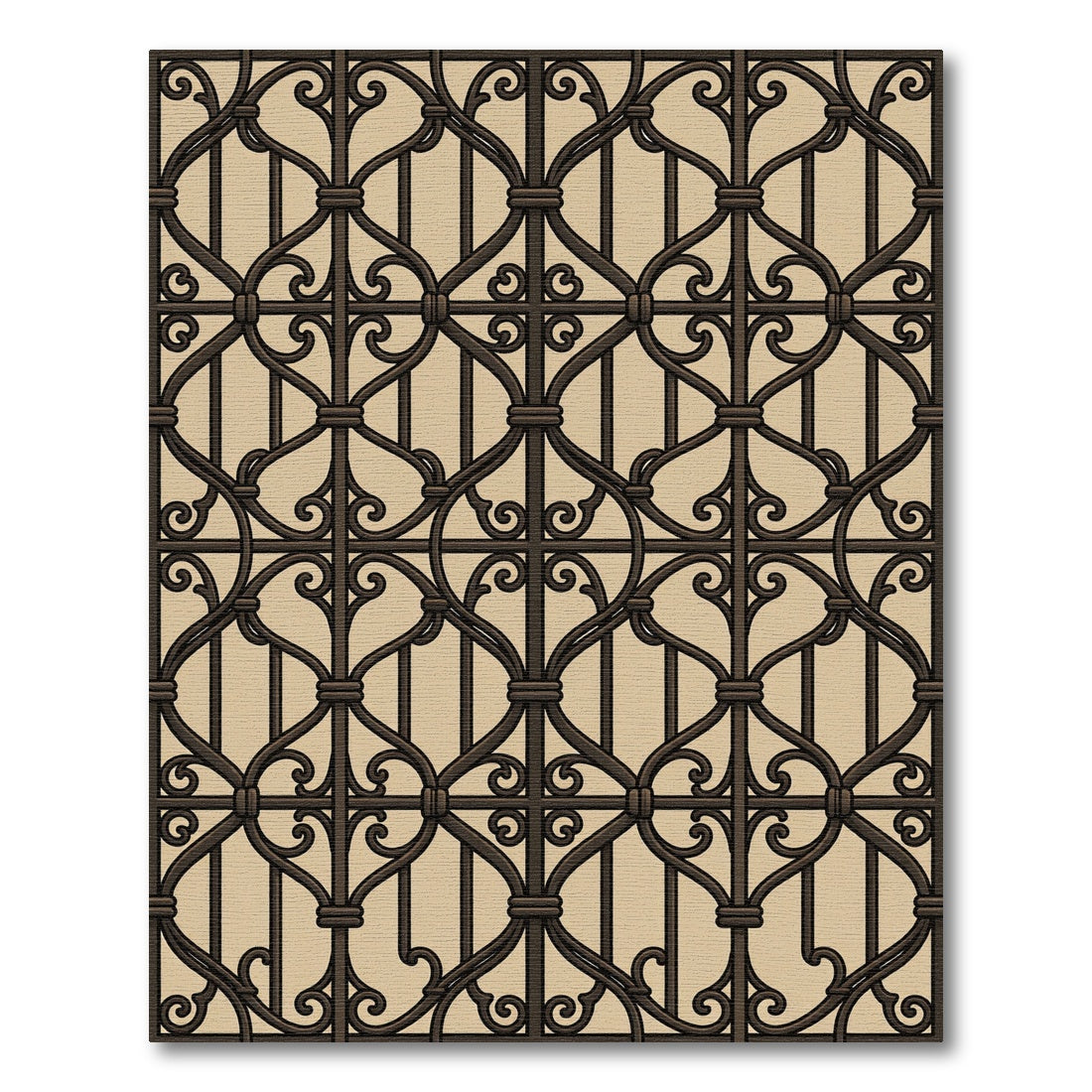 Ornate Scrollwork Lattice Brown Beige Rug
