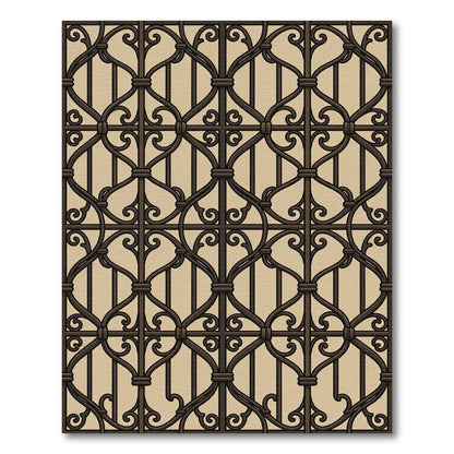 Ornate Scrollwork Lattice Brown Beige Rug