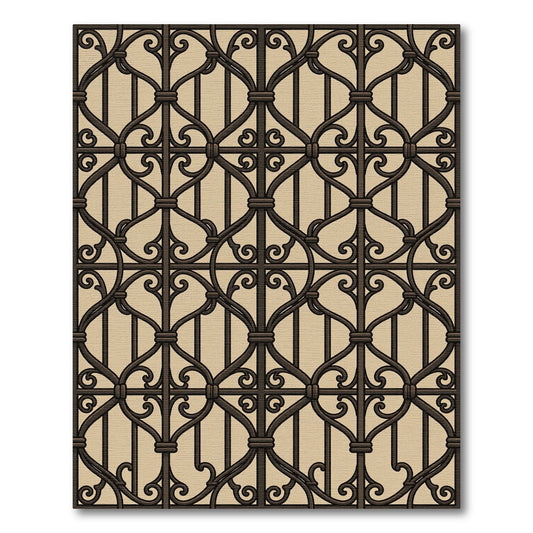 Ornate Scrollwork Lattice Brown Beige Rug