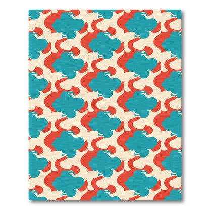 Teal Red Abstract Cloud Arrangement Rug