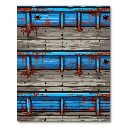 Ornate Blue Rusted Wood Dock Rug