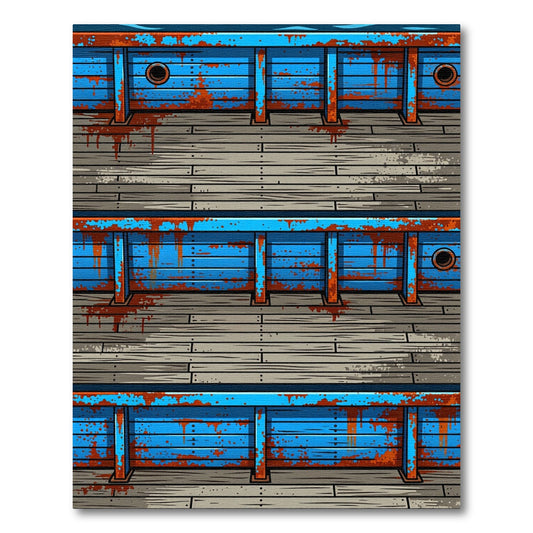 Ornate Blue Rusted Wood Dock Rug