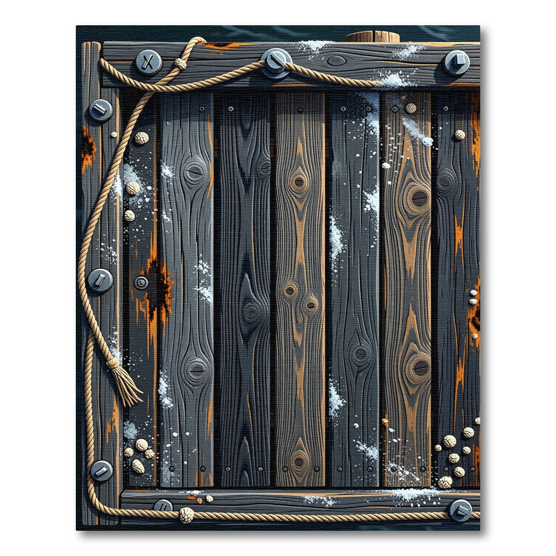 Dark Wood Plank Rope Border Rug
