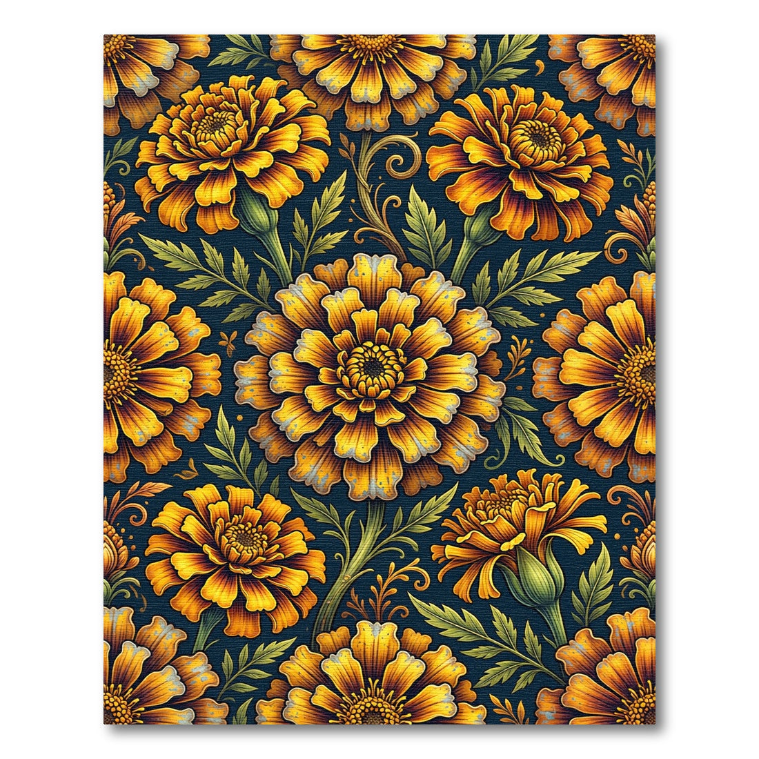 Vibrant Golden Marigold Floral Medallion Rug