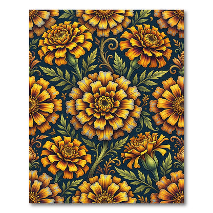 Vibrant Golden Marigold Floral Medallion Rug