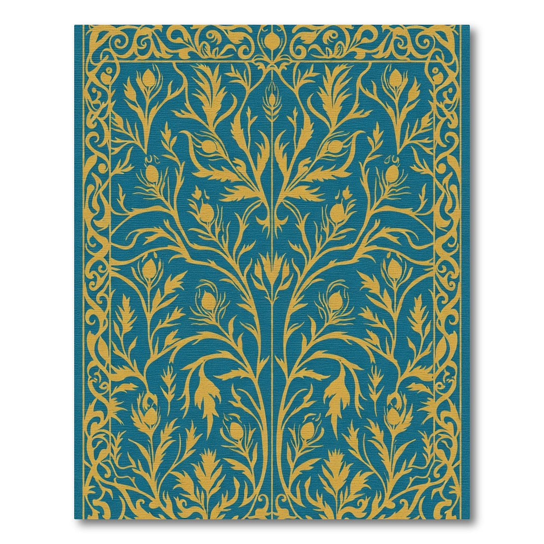 Teal Golden Peacock Feather Floral Rug