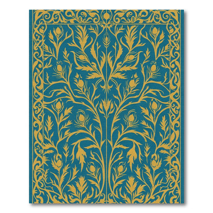 Teal Golden Peacock Feather Floral Rug