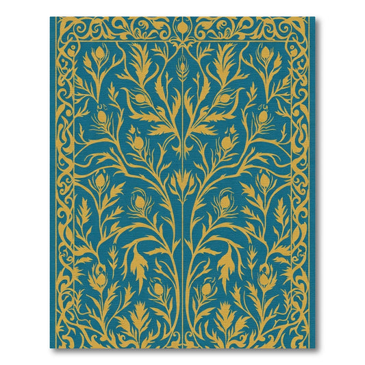 Teal Golden Peacock Feather Floral Rug