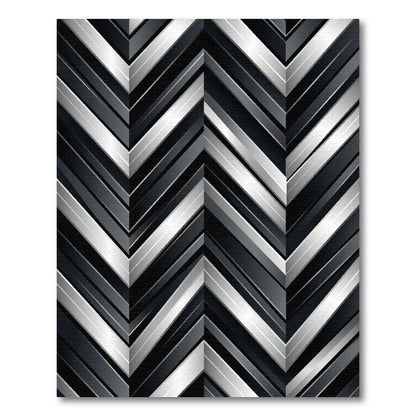 Modern Metallic Silver Chevron Stripe Rug