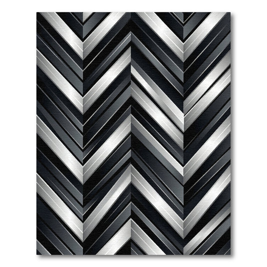 Modern Metallic Silver Chevron Stripe Rug