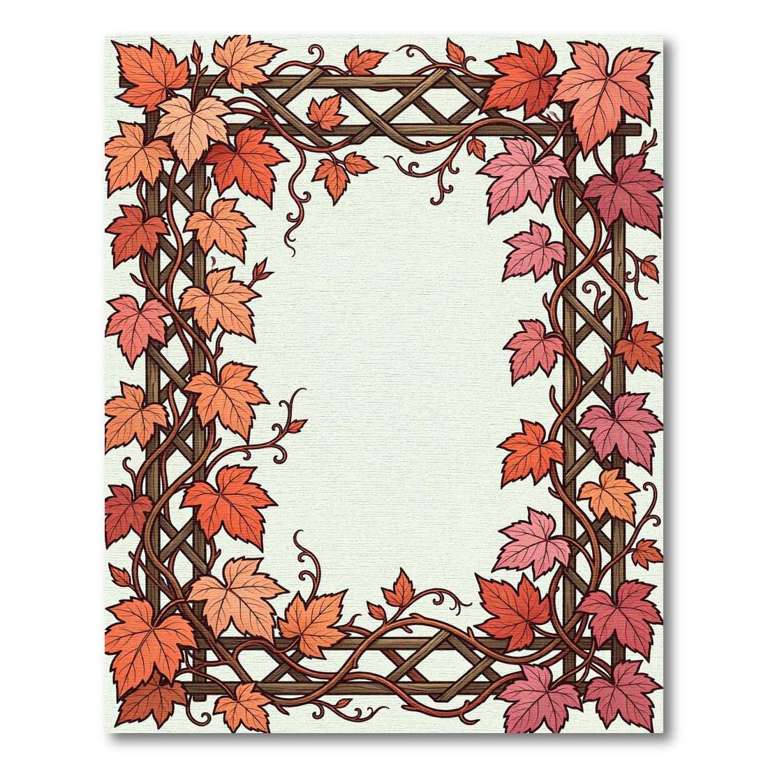 Crimson Maple Vine Lattice Border Rug