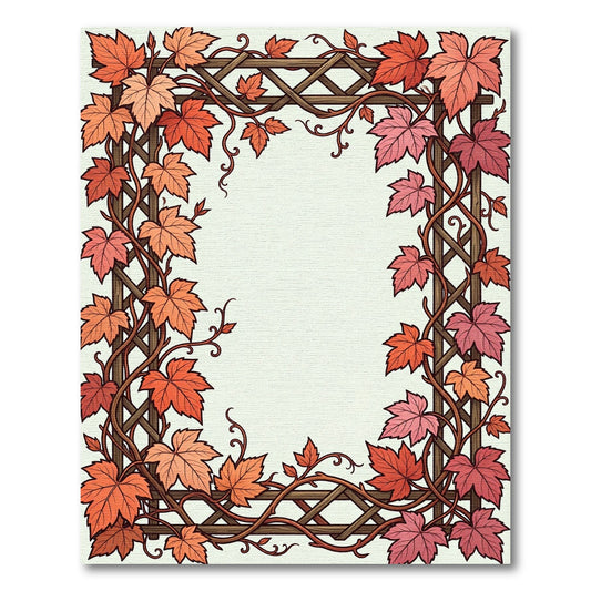 Crimson Maple Vine Lattice Border Rug