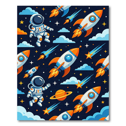 Whimsical Astronaut Rockets Stars Clouds Rug