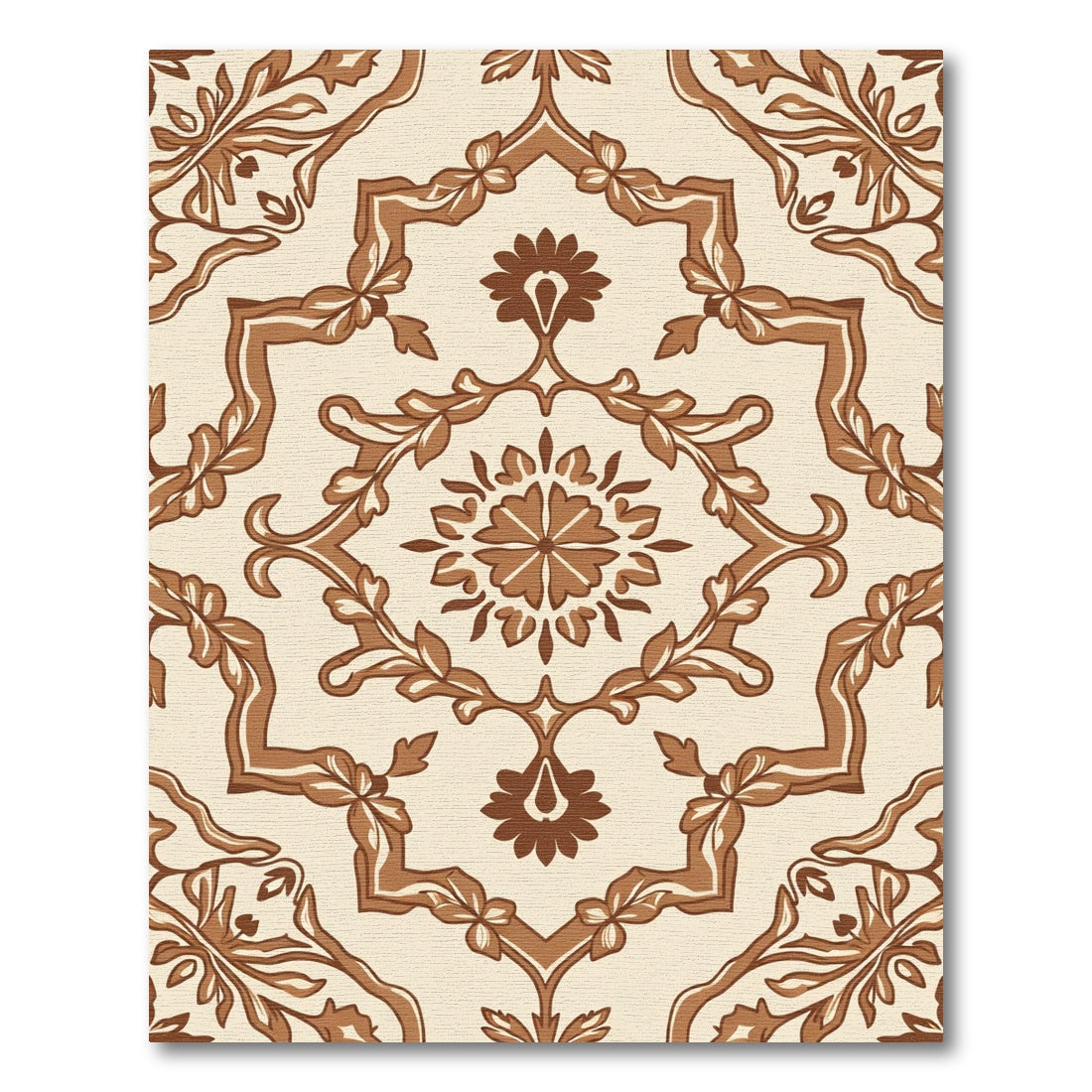 Brown Cream Floral Medallion Damask Rug