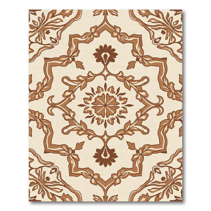 Brown Cream Floral Medallion Damask Rug