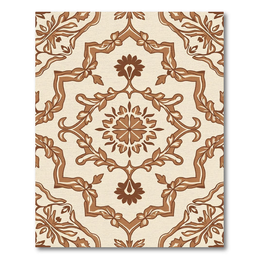 Brown Cream Floral Medallion Damask Rug