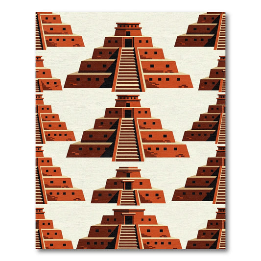 Terracotta Step Pyramid Geometric Grid Rug