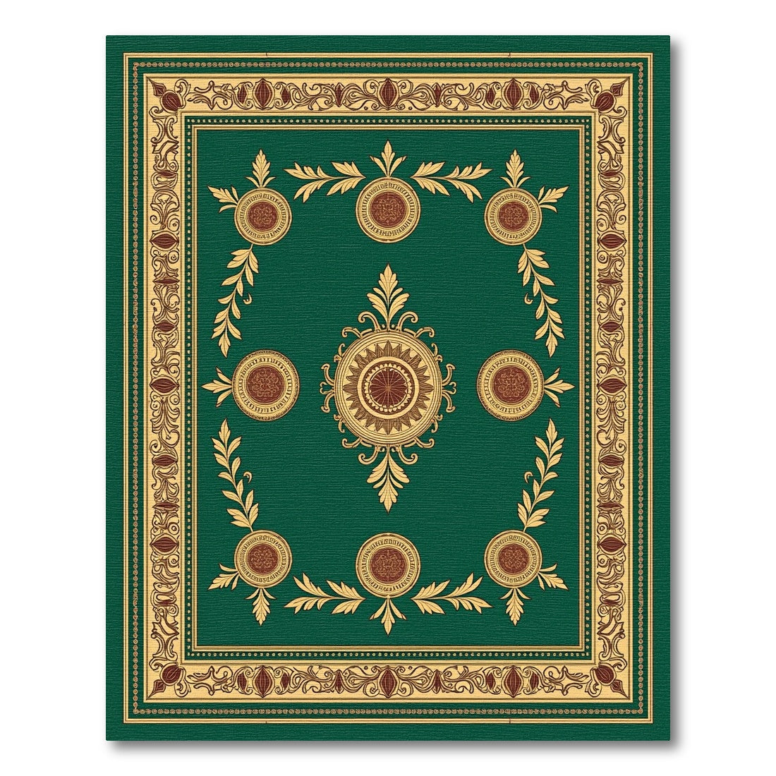 Emerald Green Medallion Floral Border Rug