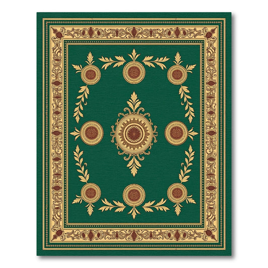 Emerald Green Medallion Floral Border Rug