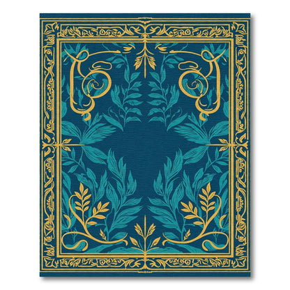 Deep Teal Yellow Floral Art Nouveau Rug