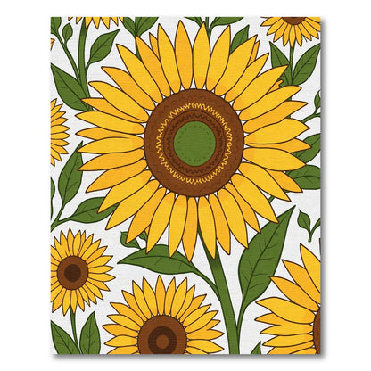 Golden Sunflowers With Green Leaves Rug
