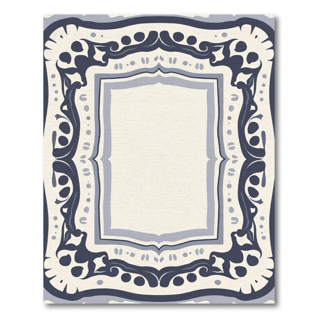 Dark Blue Cream Ornamental Frame Rug