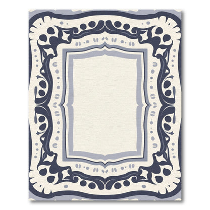 Dark Blue Cream Ornamental Frame Rug