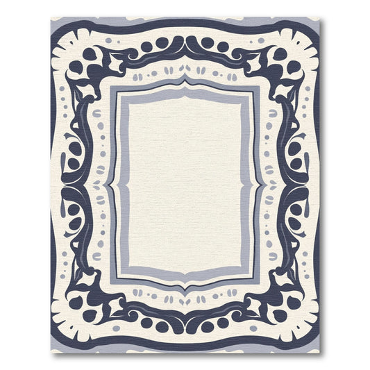 Dark Blue Cream Ornamental Frame Rug